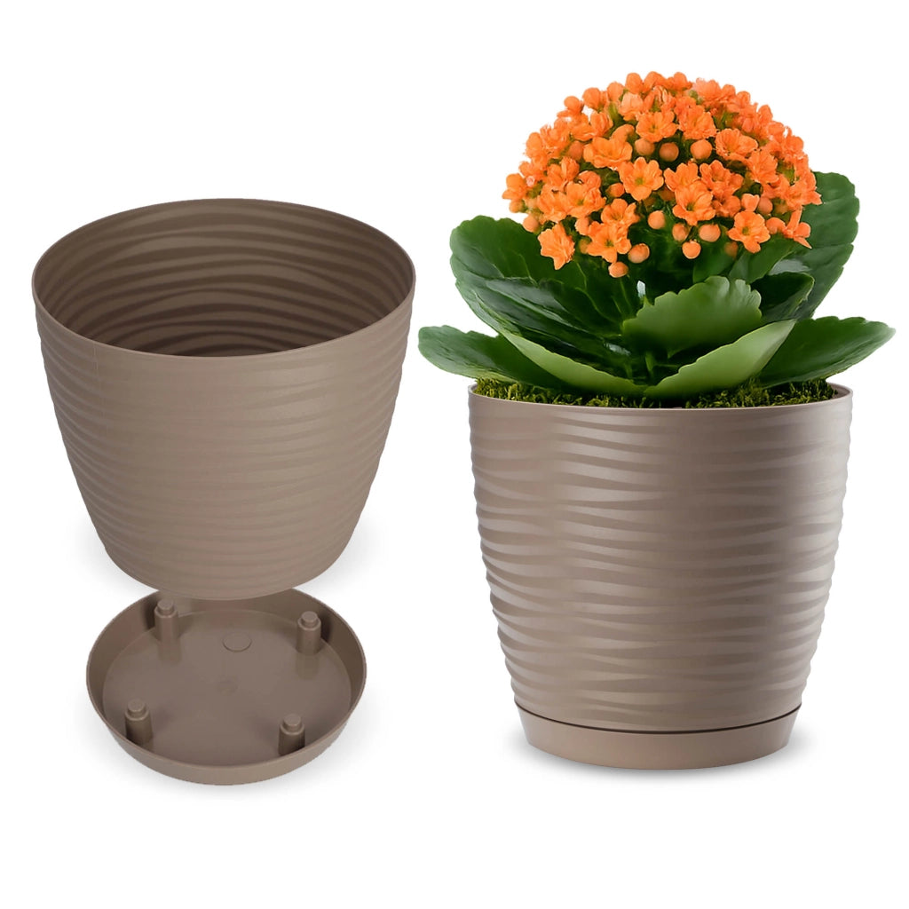 Vaso da fiori KADAX rotondo da 15 cm in plastica beige