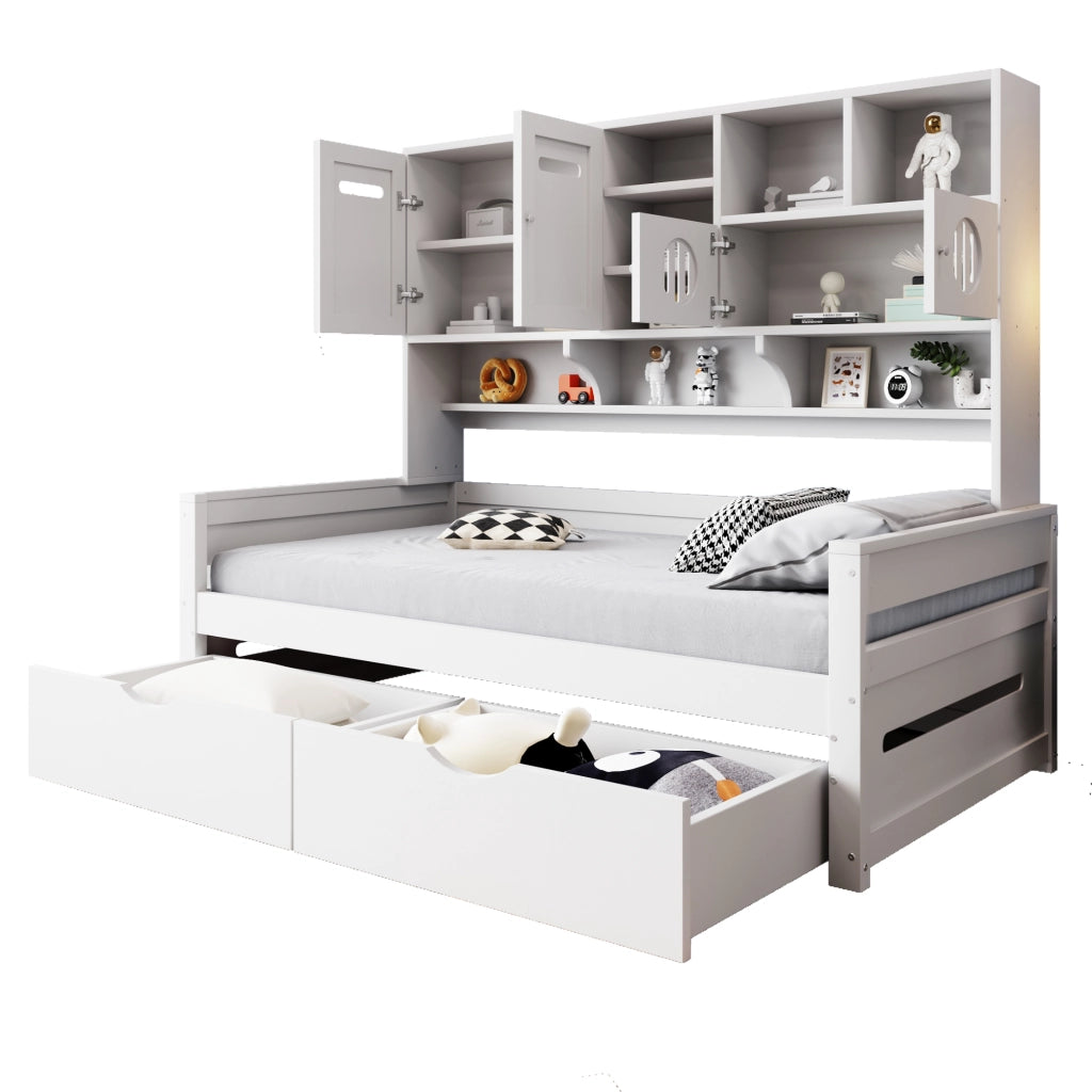Letto sofa con contenitore in legno bianco 90x200 cm