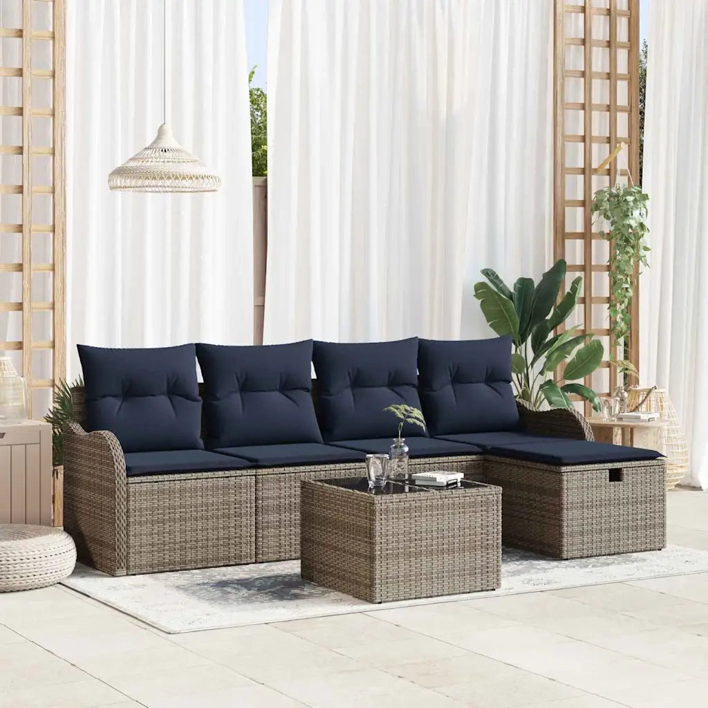 Set Divano da Giardino 6 pz 4-Numero di posti Grigio e Blu Navy 3358974