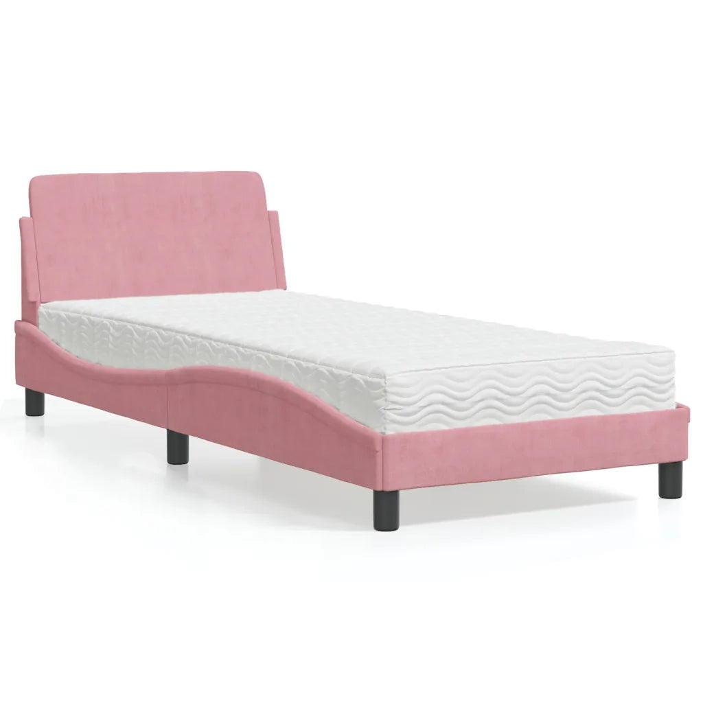 Letto con Materasso-Struttura Letto con Materasso Dover Rosa 90x200 cm in Velluto