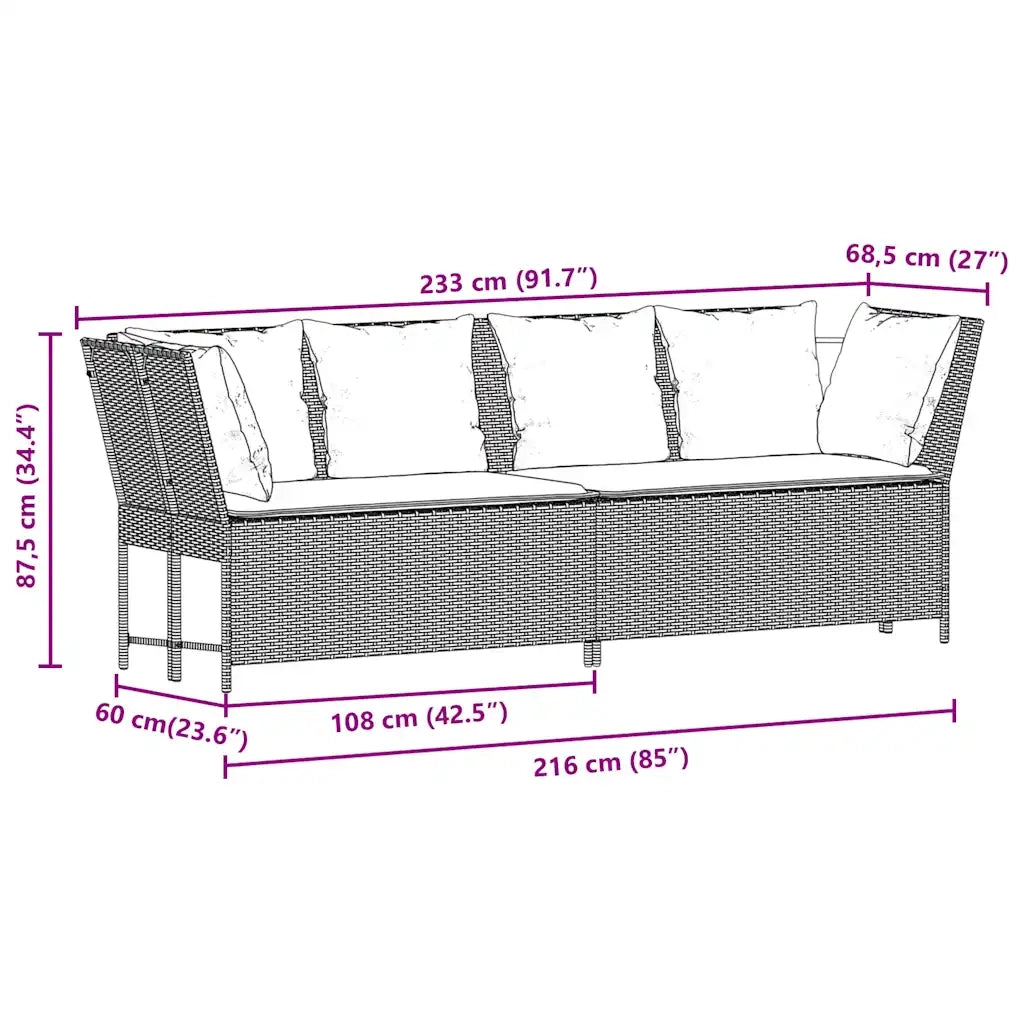 Divano da Giardino con Cuscini in Polyrattan Grigio Chiaro 4104127