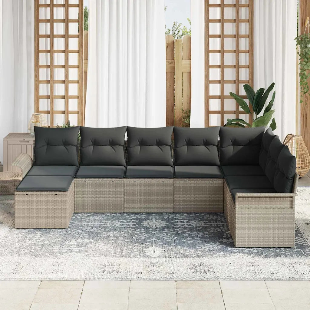 Set Divano da Giardino 8 pcs Grigio chiaro Poly Rattan