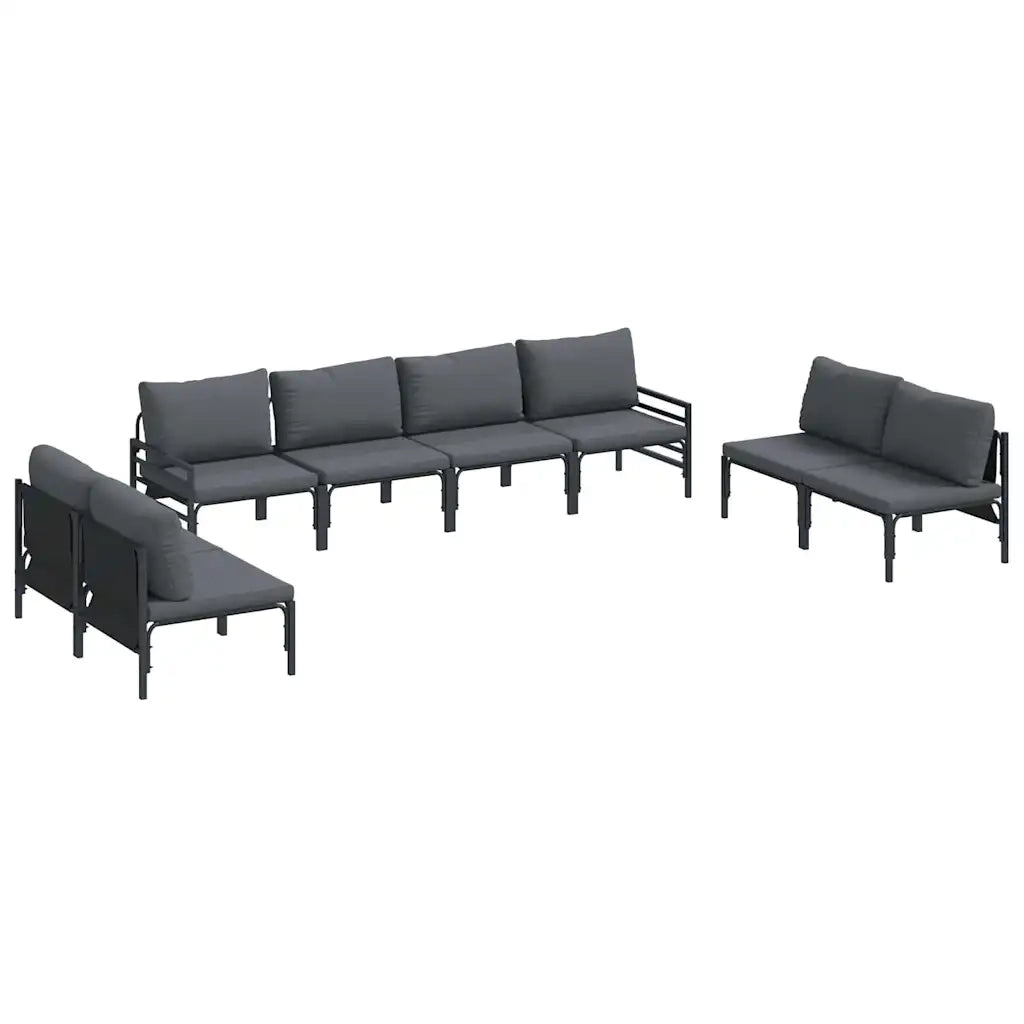 Set Divano da Giardino con cuscino 8 pcs Nero Acciaio