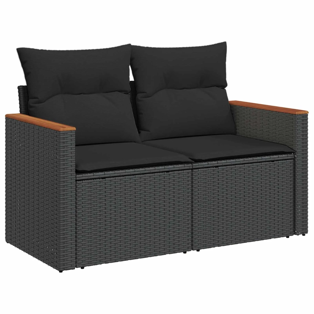 Set Divano da Giardino 9 pcs Nero polyrattan