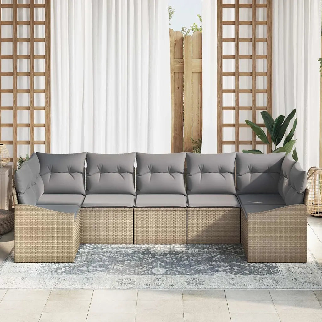 Set di divani con cuscino 7 pcs Beige polyrattan 3346870