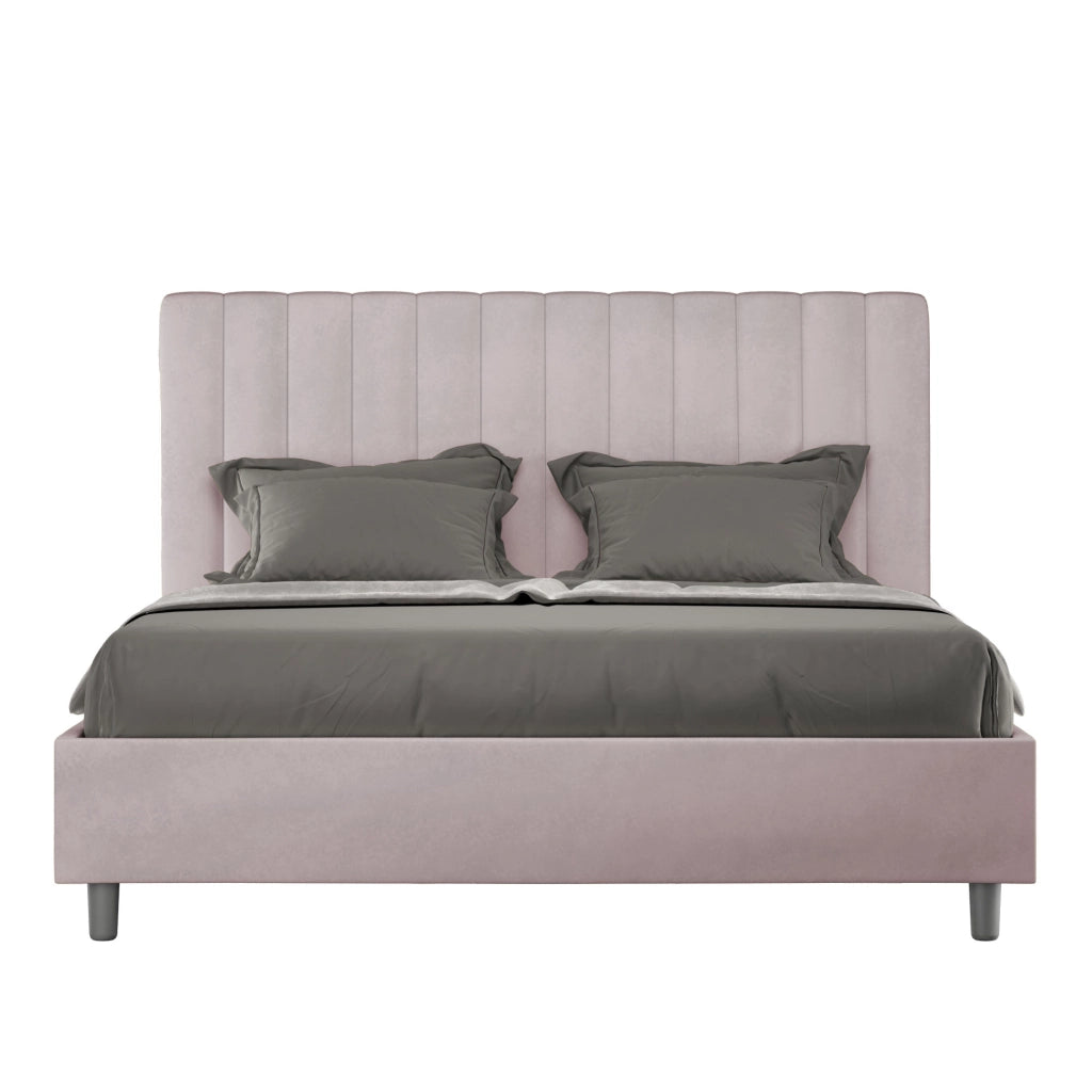 BS COM Letto queen size contenitore imbottito 150x200 microfibra glicine