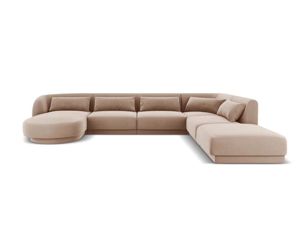 Cosmopolitan Design - Divano panoramico destro "Tulum" 6 posti in velluto beige 