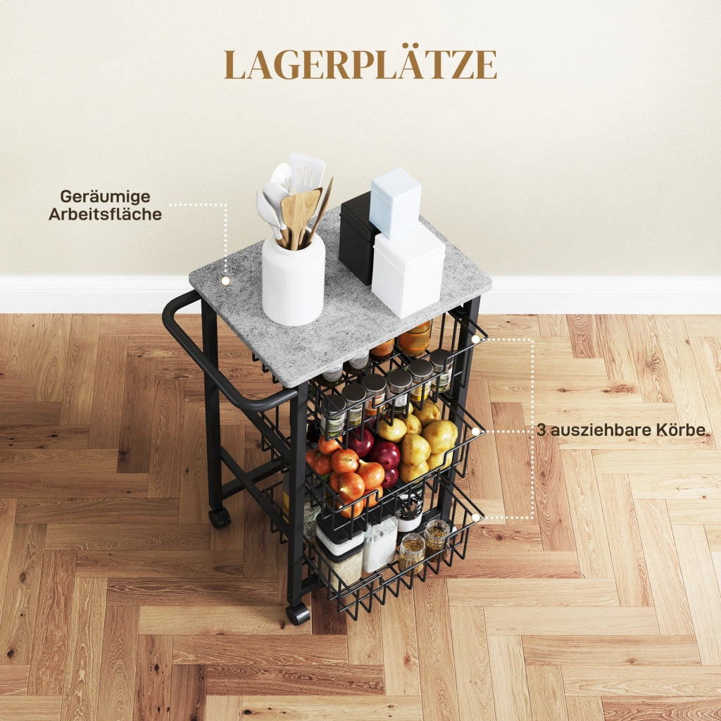 Carrello da cucina 3 livelli ¨C Minimal ¨C acciaio, ruote