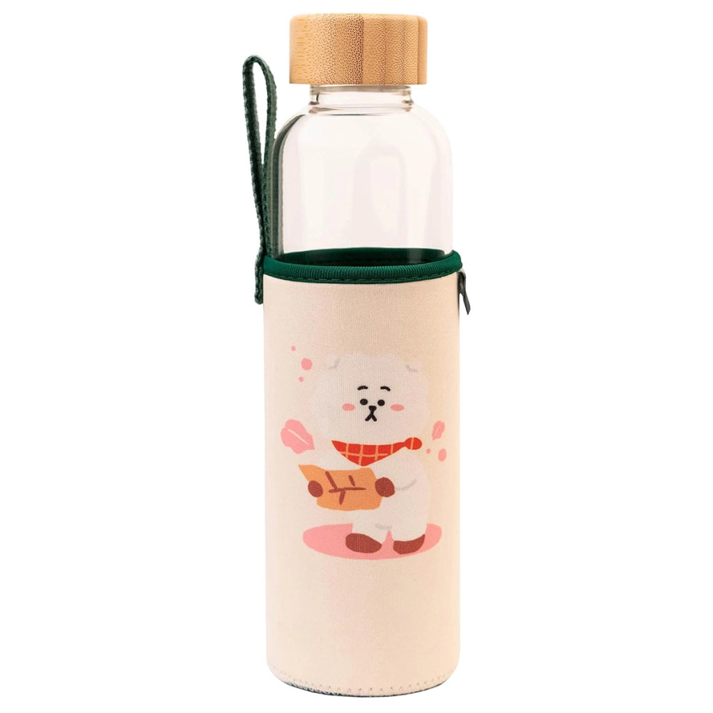 Borraccia in vetro riutilizzabile da 500 ml con motivo RJ e custodia Bianco / Verde Line Friends BT21