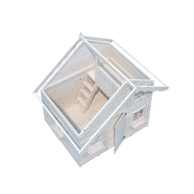 Casetta in legno per bambini da giardino 220x180 cm, con soppalco interno e pareti spessore 16 mm, porta singola, uso esterno - Esterni da Vivere