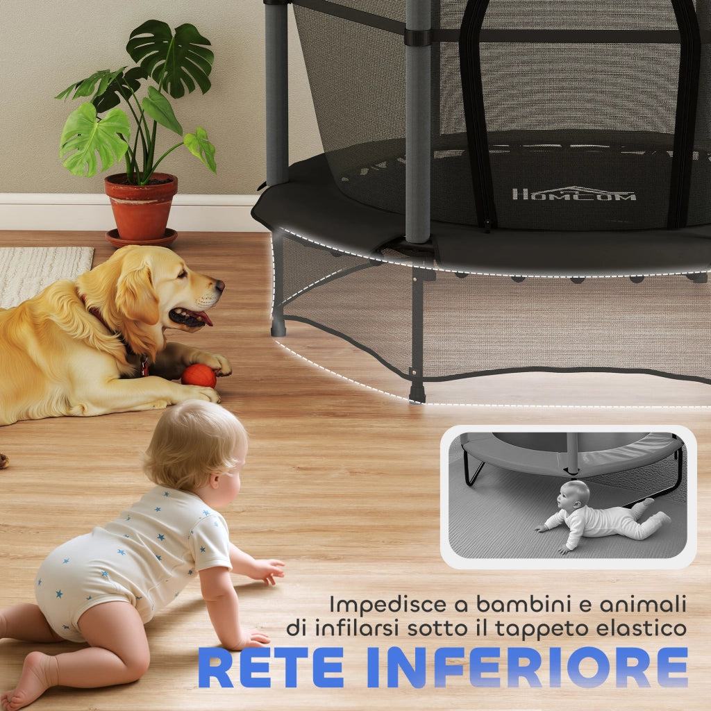 Trampolino Elastico per Bambini con Rete di Sicurezza ¨C Minimal ¨C Nero ?140x190 cm