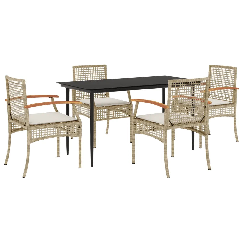 Set da Pranzo da Giardino 5 pz con Cuscini Beige in Polyrattan 3213626