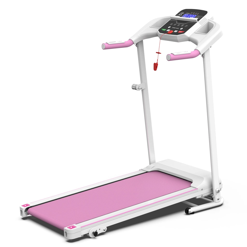 Tapis roulant con inclinazione pieghevole 123 x 64 x 119;5 cm; walking pad con maniglie in acciaio bianco e rosa; portata 120 kg