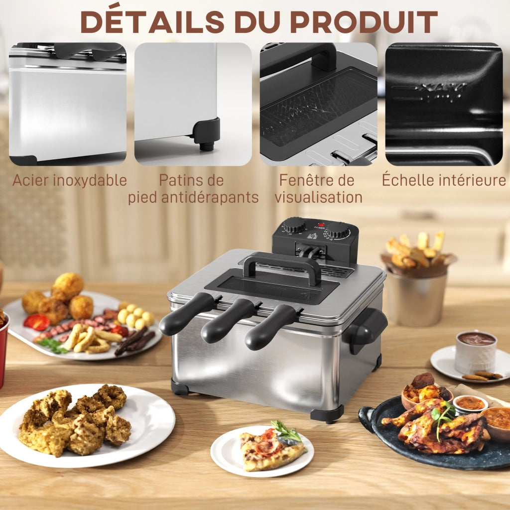 Friggitrice 5 litri con timer e controllo temperatura 2000W ¨C zephmum ¨C cestello amovibile e finestra di visualizzazione