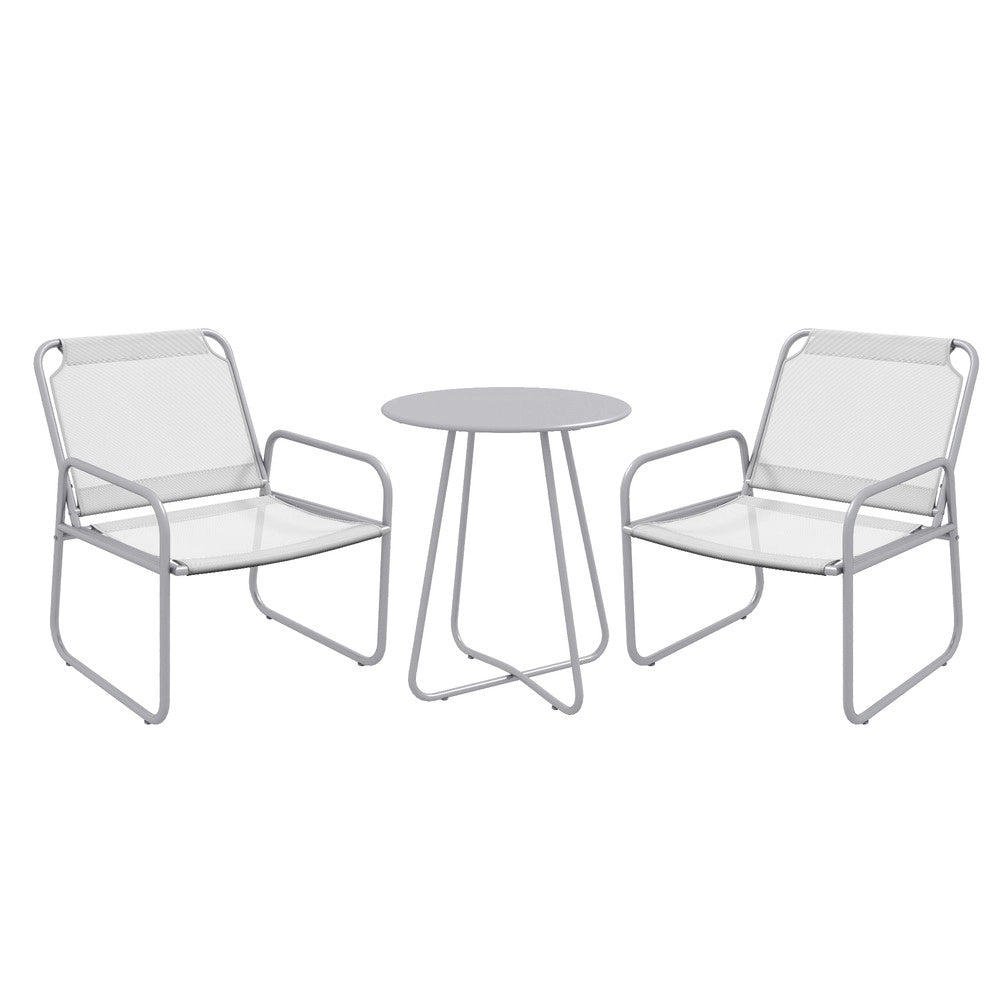 Set Bistro 3 pezzi - Zephmum - Tavolo e 2 sedie - Grigio chiaro mesh per giardino e terrazza