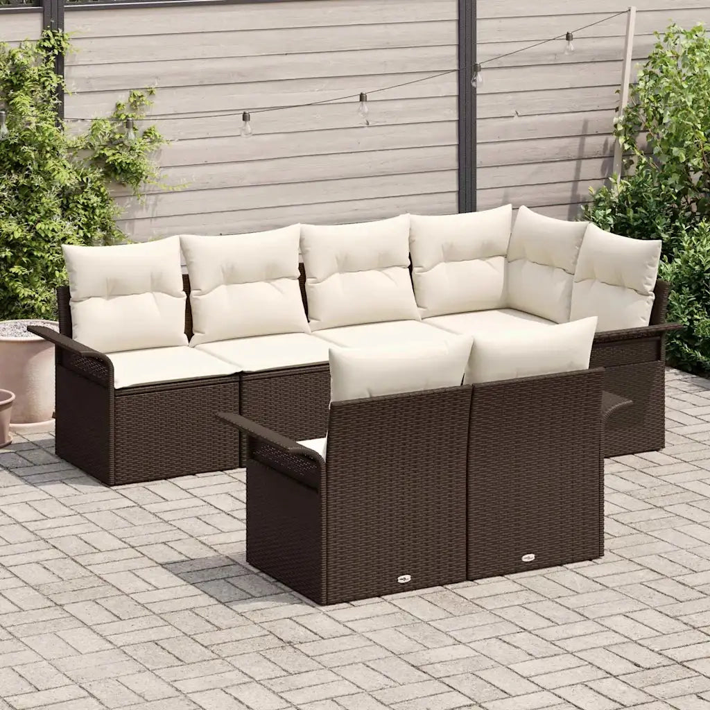 Set Divano da Giardino con cuscino 7 pcs Marrone polyrattan