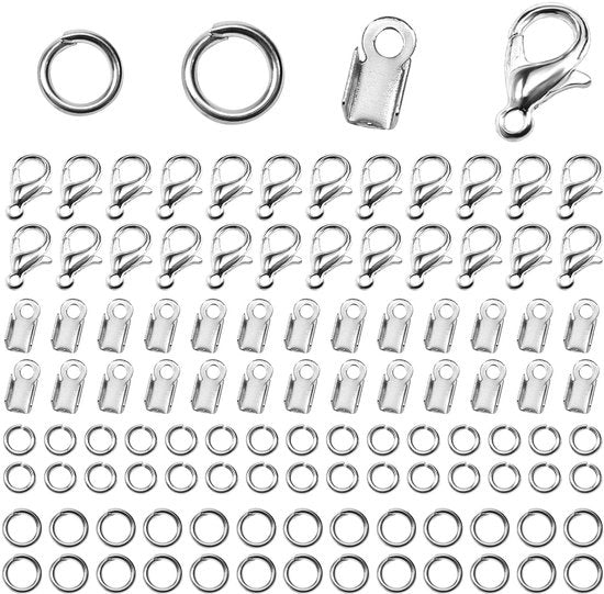 Accessori per gioielli 550 pezzi - Chiusure a karabina 12x5mm - Capocordoni 9x4mm - Chiusure aperte 4mm/5mm - Materiale di alta qualità - Duraturo e resistente - Gioielli
