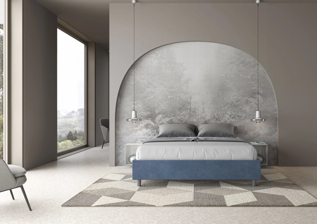 BS COM Letto matrimoniale king size con rete imbottito 170x200 microfibra blu