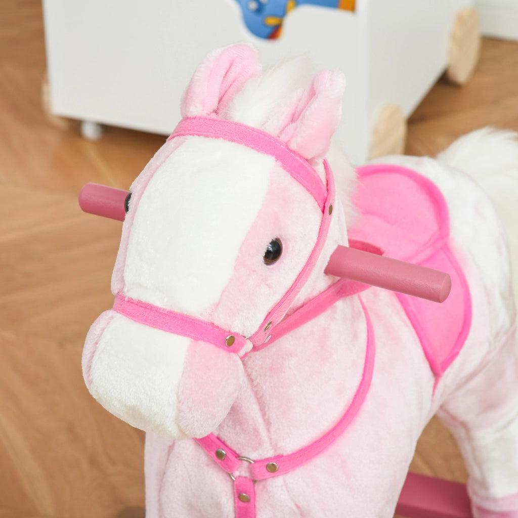 Cavallo a Dondolo Morbido per Bambini 3-6 Anni con Suono ¨C Minimal ¨C 74x28x65 cm Rosa