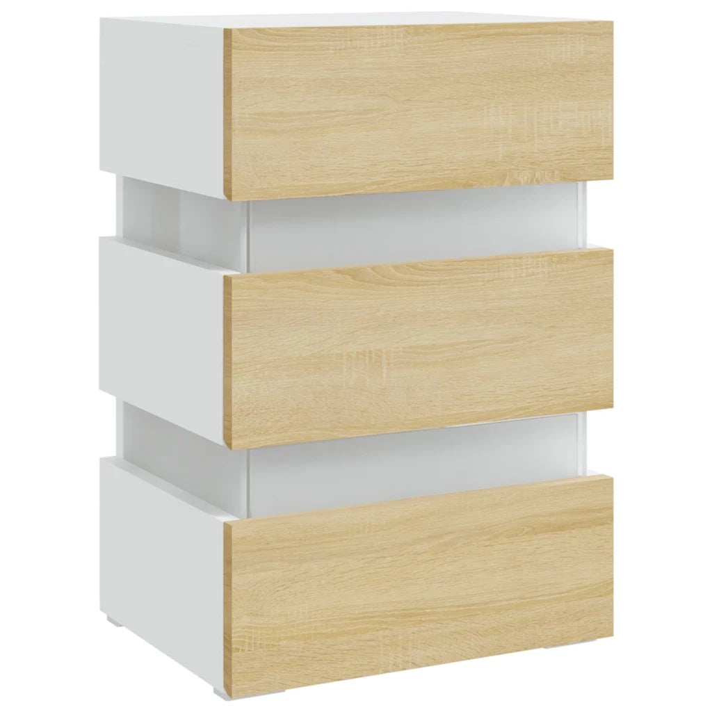 Comodino con Luci LED Bianco e Sonoma 45x35x67cm in Multistrato 326845