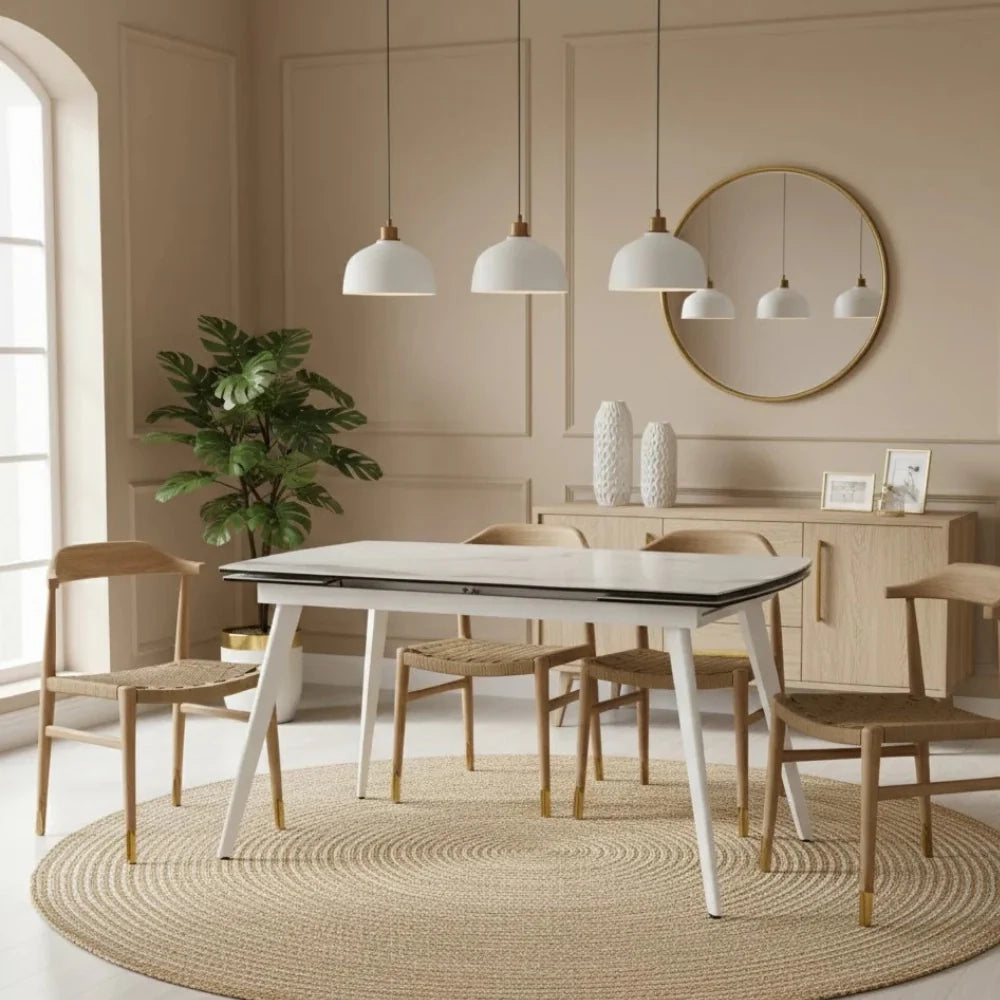 Tavolo da pranzo allungabile in ceramica effetto marmo bianco George 140-200x90 cm fino a 10 posti | Duzzle