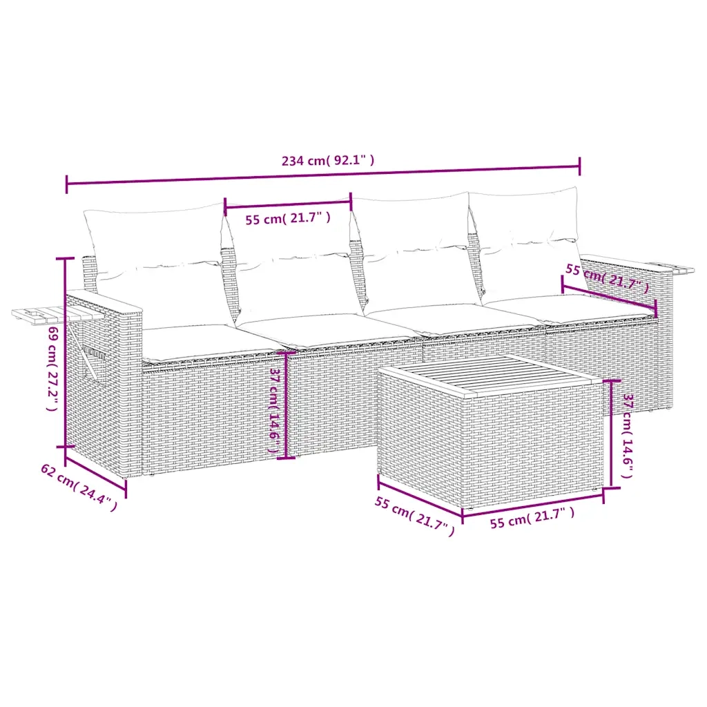 Set Divani da Giardino 5 pz con Cuscini Nero in Polyrattan 3226617