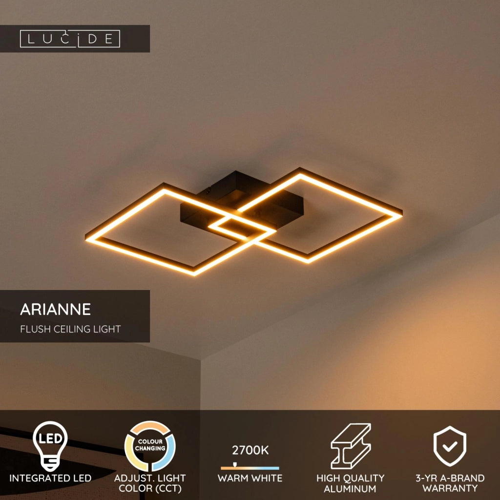 Lampada da soffitto LED nera 2 luci quadrati ARIANNE Lucide