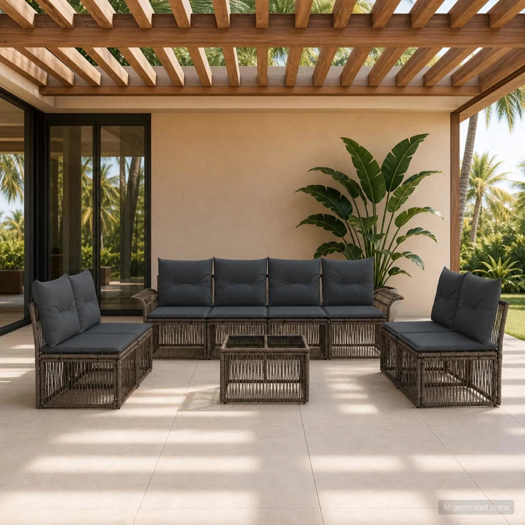 Set Divano da Giardino 9 pcs Grigio polyrattan 3434807
