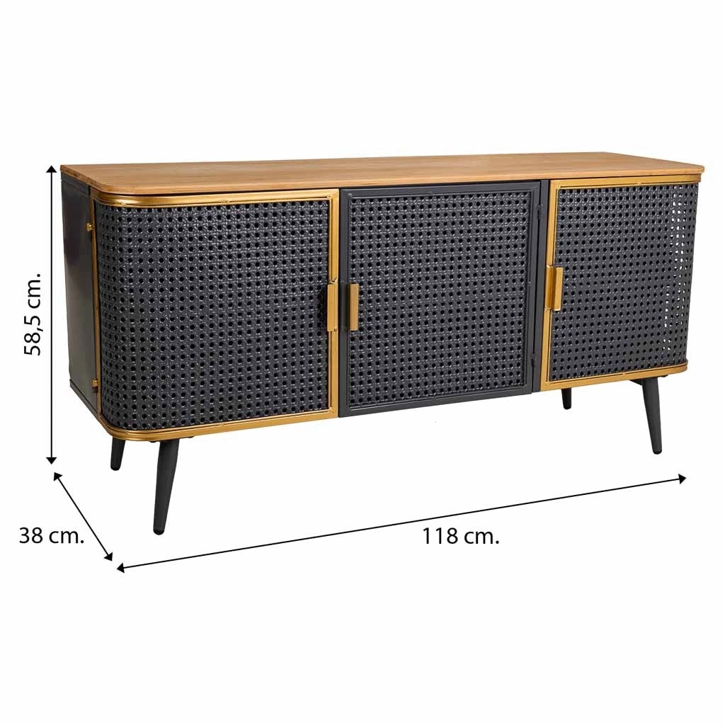 Credenza in metallo e legno con 3 porte 118x38x58,5