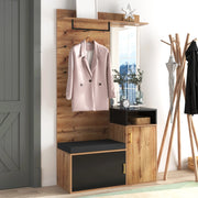 ARMADIO INGRESSO Set da 2 pezzi con specchio 105x40x191,5 cm Nero/Legno