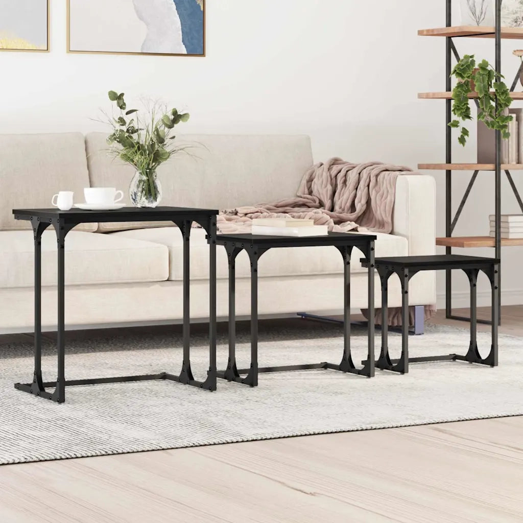 Tavolo da caffè nesting 3 pcs Rovere nero Legno multistrato 883533