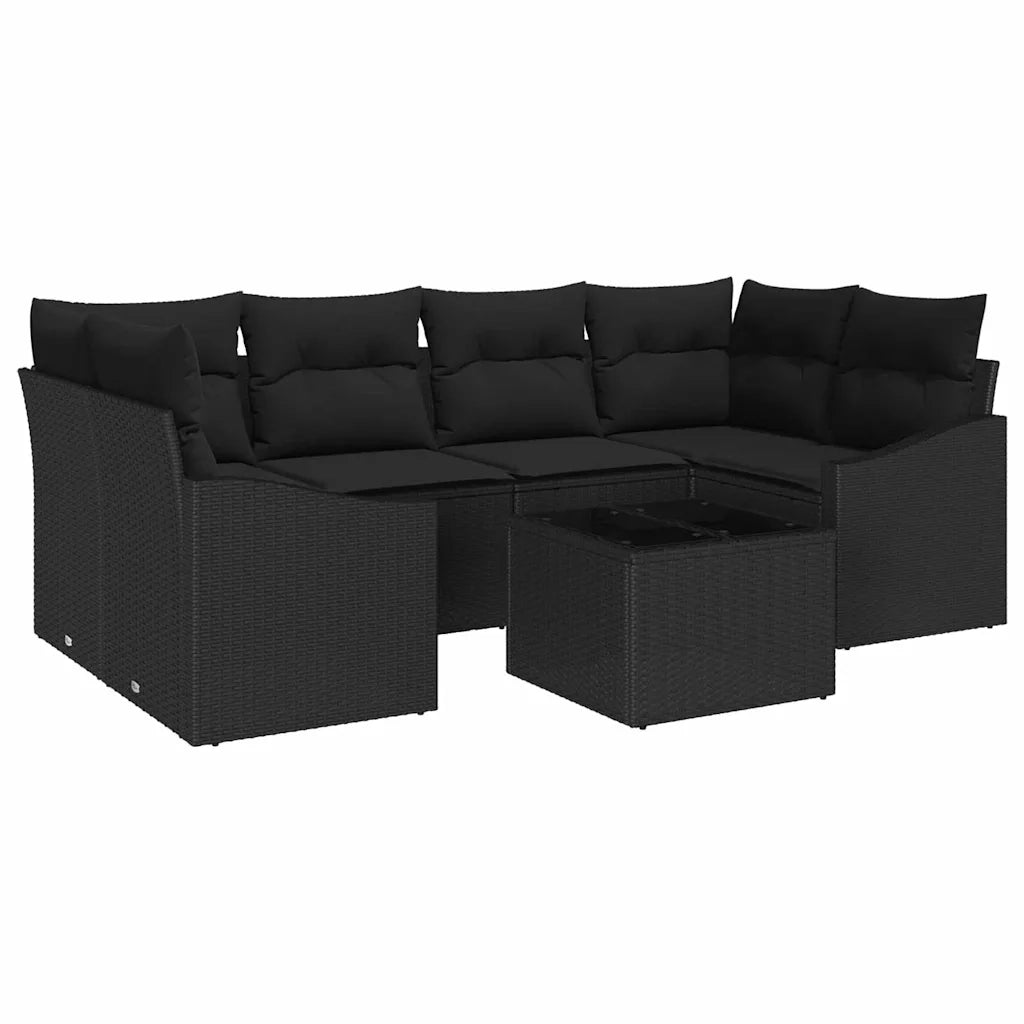 Set di divani con cuscino 7 pcs Nero polyrattan 3355292