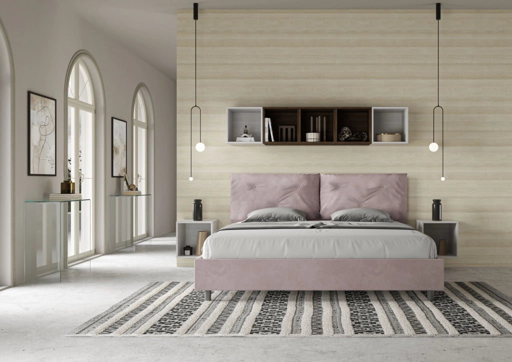 BS COM Letto matrimoniale king size contenitore imbottito 200x210 microfibra glicine