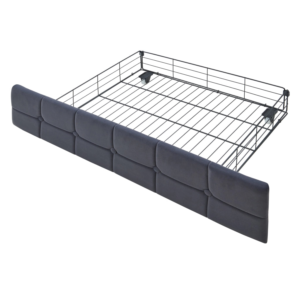 OKWISH Letto Divano 90×200 cm, Letto Singolo con 2 Cassetti, LED Regolabile, USB e Tipo C, senza Materasso, in Tessuto, Grigio