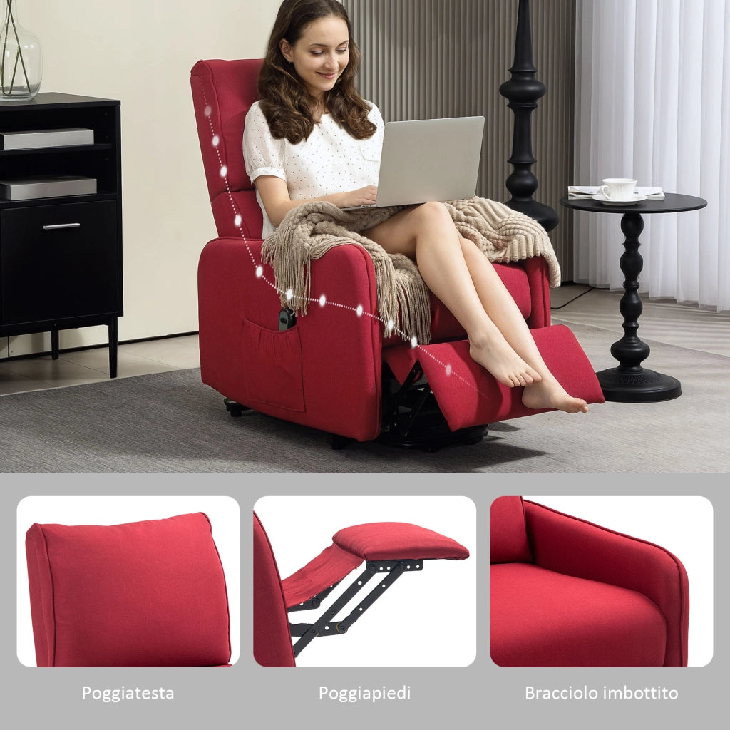 Poltrona Alzapersona Elettrica Reclinabile con Telecomando ¨C Xylo ¨C Tessuto Rosso