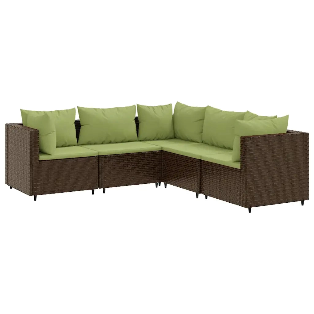 Set Divani da Giardino 5 pz con Cuscini Marrone in Polyrattan