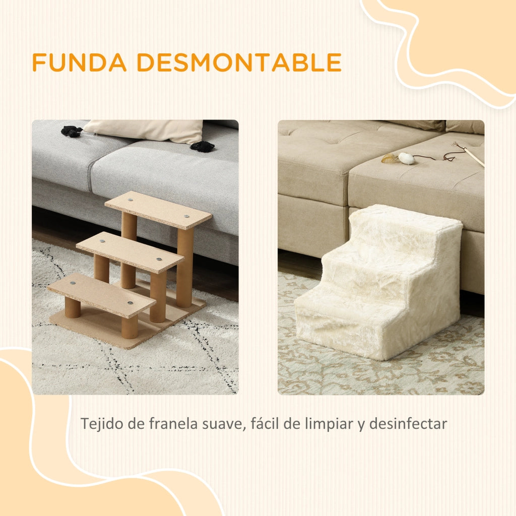 Scaletta per Cani 3 Gradini con Fodera Removibile ¨C Xylo ¨C Beige 46x35x35 cm