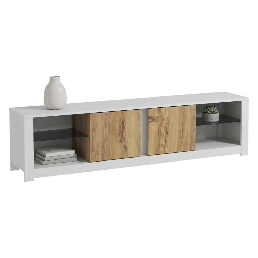 Vogogna, Mobile Porta tv 2 Ripiani, 180x35x45h cm Bianco