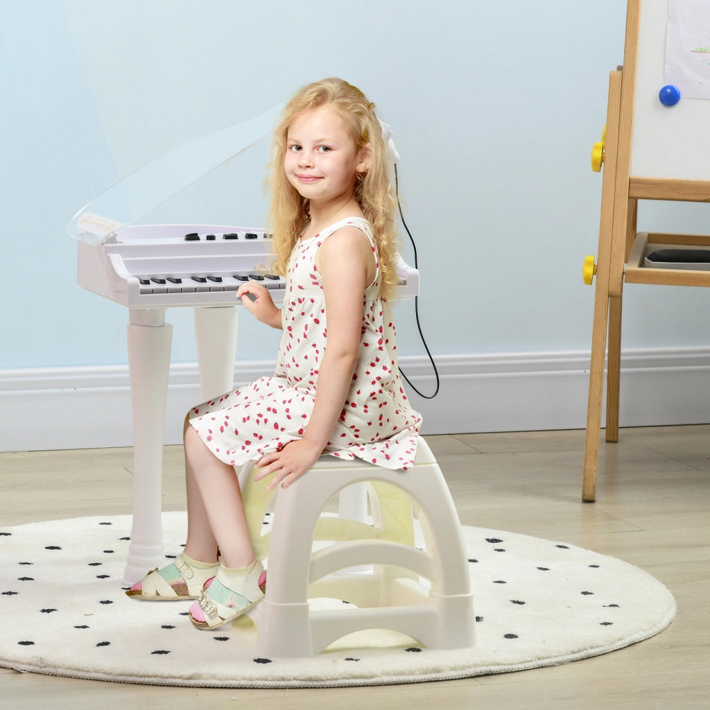 Piano Giocattolo per Bambini con Microfono e Luci ¨C Minimal ¨C 37x30.5x60.4 cm Bianco