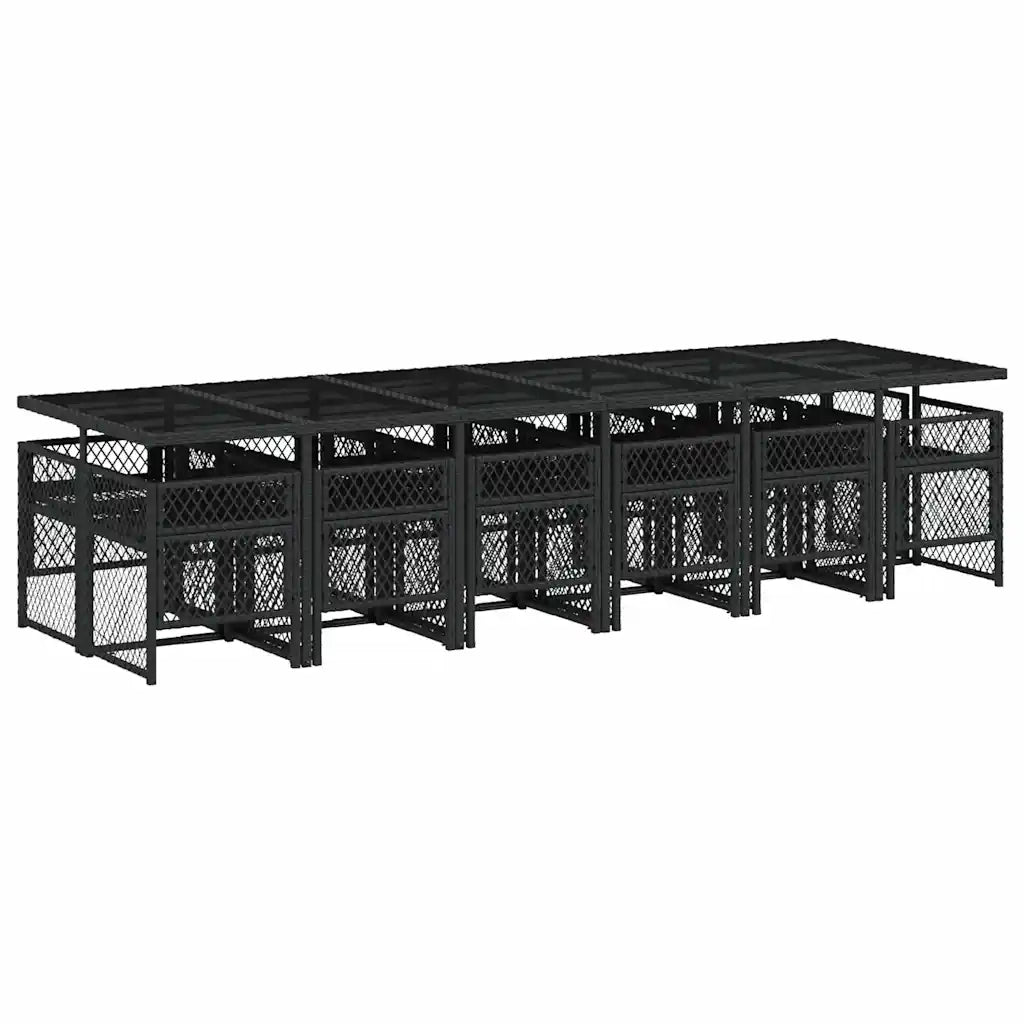 Set da Pranzo da Giardino 13pz con Cuscini Nero in Polyrattan 3210762