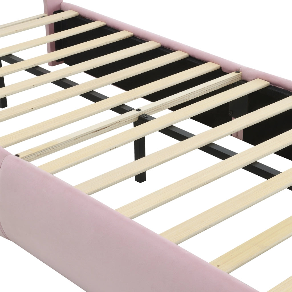 LETTO Singolo 90x200 cm in Velluto Rosa con LED e 2 pouf contenitore