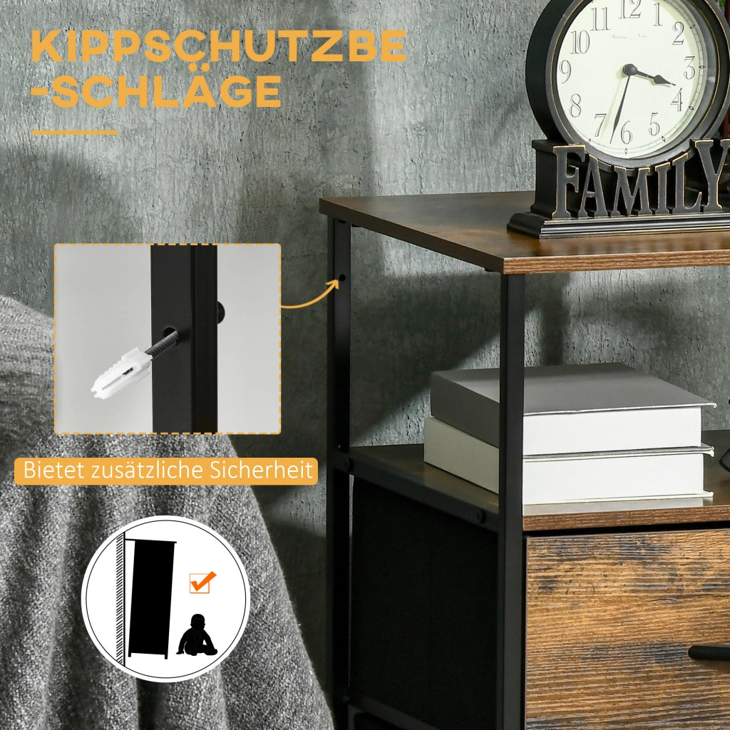 Armadio per Soggiorno con Cassetti in Tessuto ¨C zephmum ¨C MDF, Telaio in Acciaio, Marrone