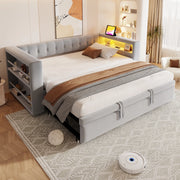 DIVANO LETTO 180x190 cm con LED, prese e contenitore, Grigio chiaro