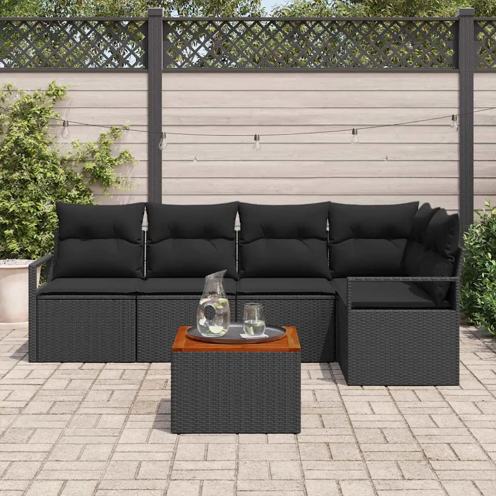 Set Divano da Giardino con archiviazione 6 pcs Nero polyrattan