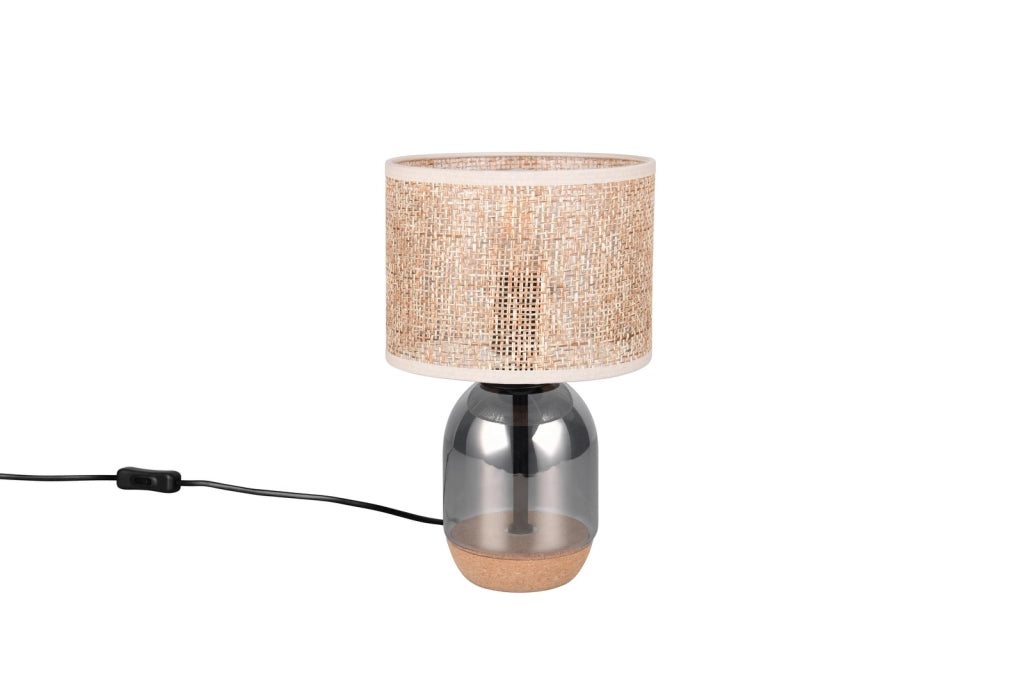 Lampada da tavolo Trio TARA vetro cromo, paralume vimini