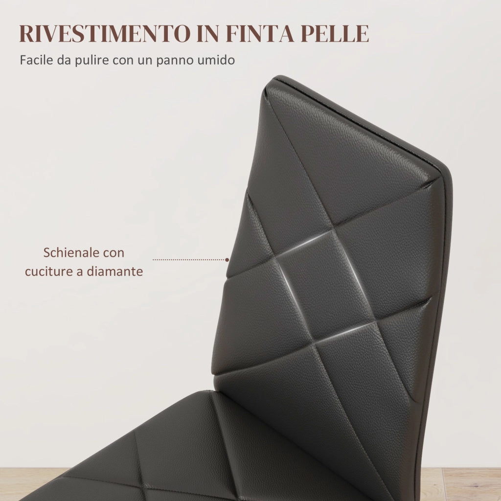 Set di 2 Sedie da Pranzo con Schienale Alto in Similpelle e Metallo ¨C Minimal ¨C Nero 41x50x97 cm