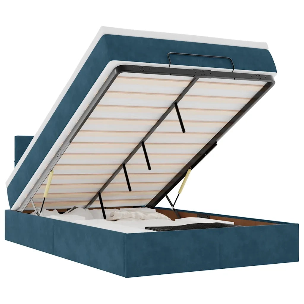 Pouf Letto con Materasso e LED Blu Scuro 120x190cm in Velluto