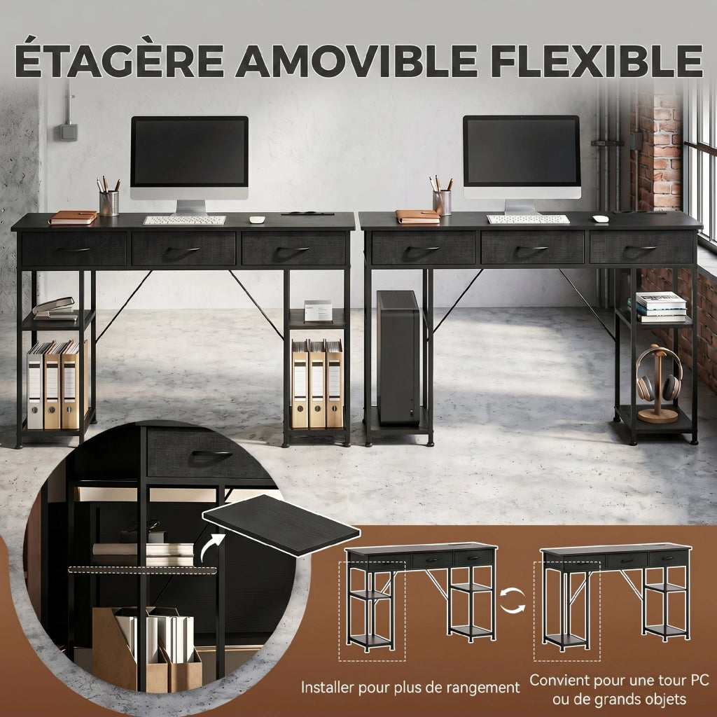 Scrivania con cassetti e scaffali ¨C Minimal ¨C nero 120x40x76 cm