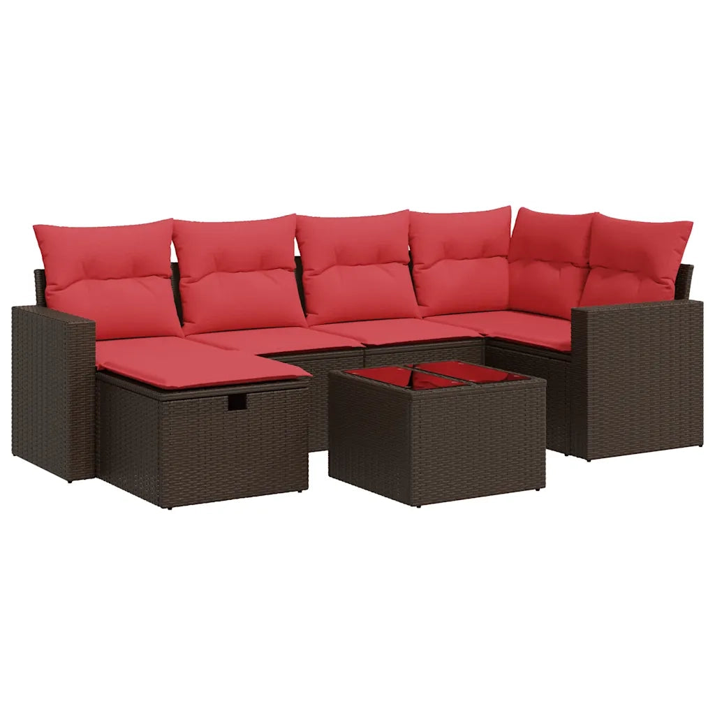 Set Divani da Giardino 7 pz con Cuscini Marrone in Polyrattan 3325400