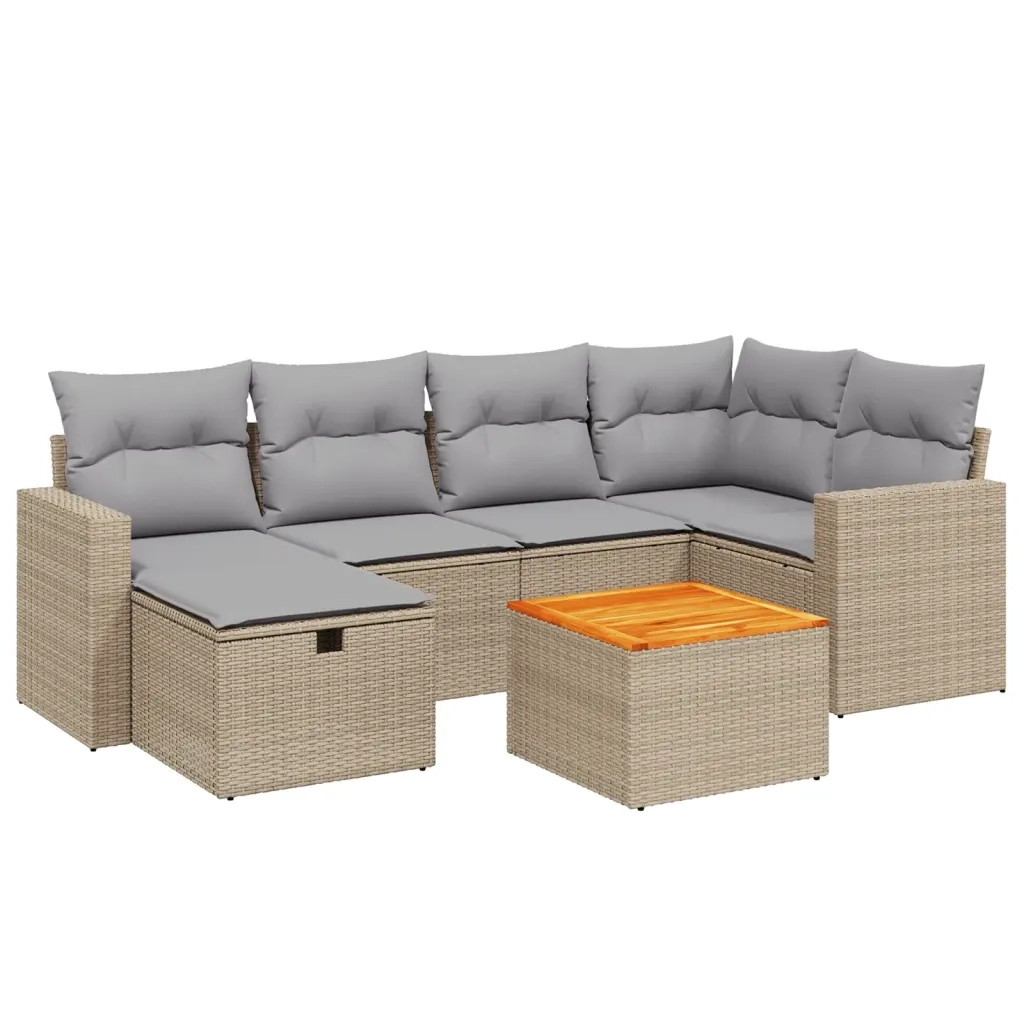 Set Divano da Giardino 7 pz con Cuscini Beige Misto Polyrattan